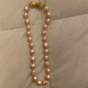 Vintage Faux Pearl Necklace with Gold and Rhinestone Clasp